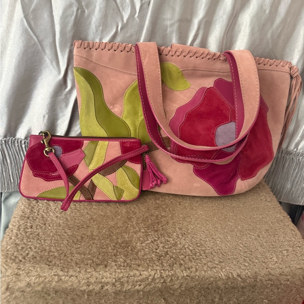 Coach Pink and Green Floral Satchel and Clutch